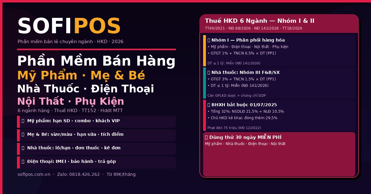 Phần mềm bán hàng mỹ phẩm nhà thuốc điện thoại mẹ bé nội thất SofiPOS 2026