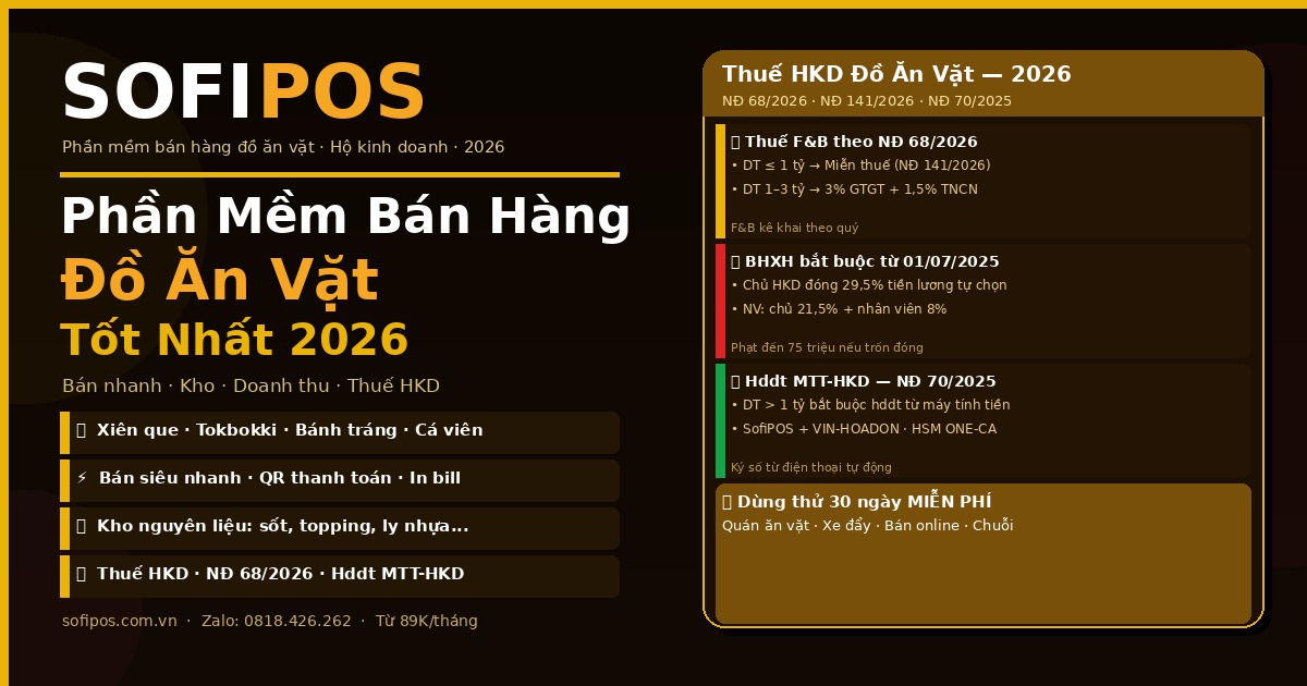 Phần mềm bán hàng đồ ăn vặt SofiPOS quản lý thuế HKD hóa đơn điện tử 2026