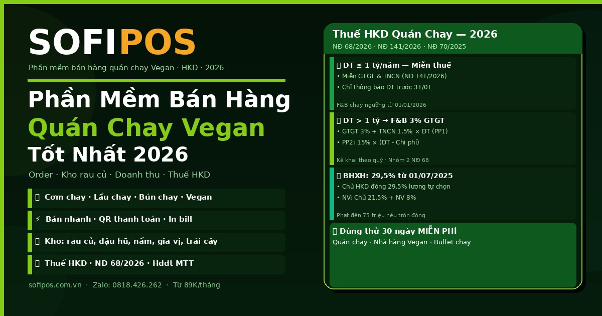 Phần mềm bán hàng quán chay Vegan SofiPOS quản lý thuế HKD NĐ 68 2026