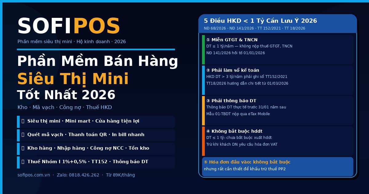 Phần mềm bán hàng siêu thị mini SofiPOS thuế HKD TT152 2026